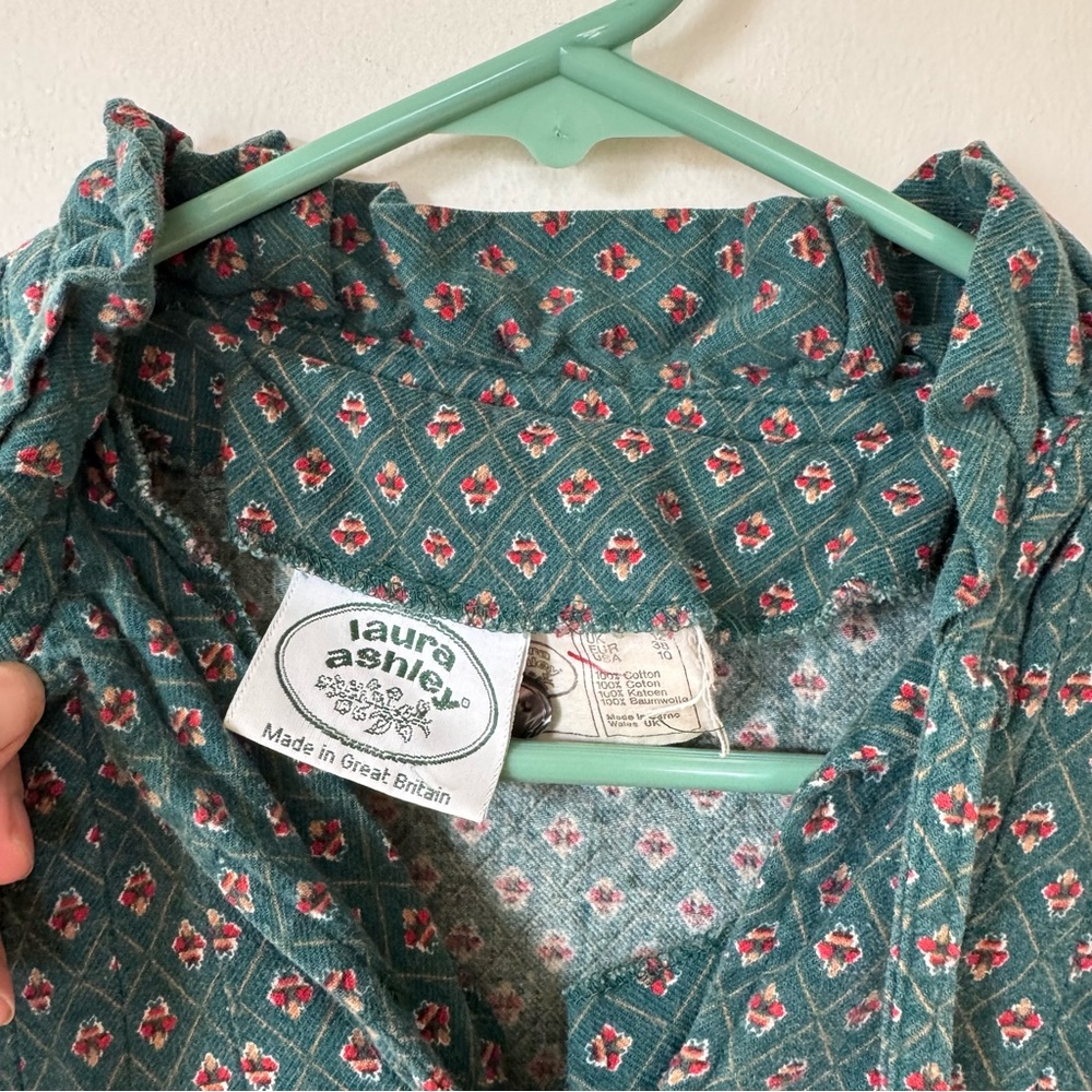 Vintage 80s Laura Ashley Flannel Green Patterned Dress Pockets 10 - Picture 6 of 7